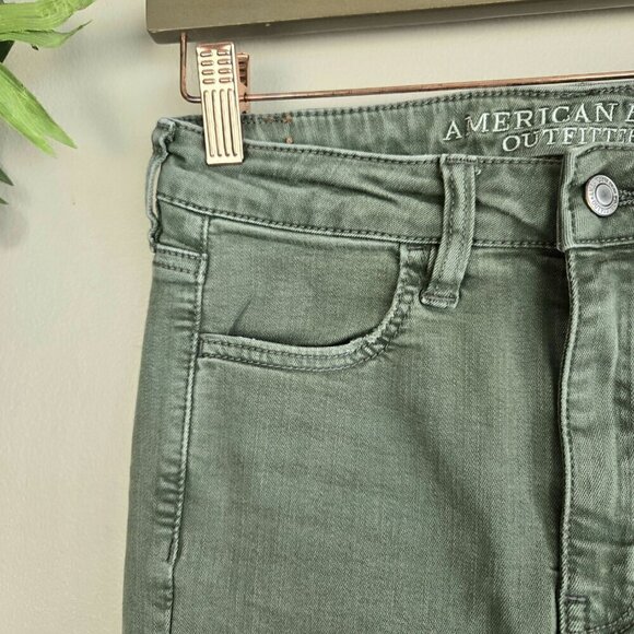 AE 2 Super Hi Rise Jegging Green Stretch Skinny Jeans American Eagle - Picture 3 of 14